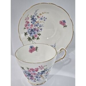 Regency Porcelain Cup Saucer Set Spring Pink Blue Flowers Gold Trim England